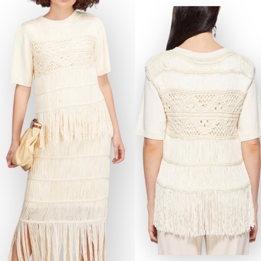 NWT‎ Jonathan Simkhai  Delphine Macrame Knit Sweater, Ivory, Size S